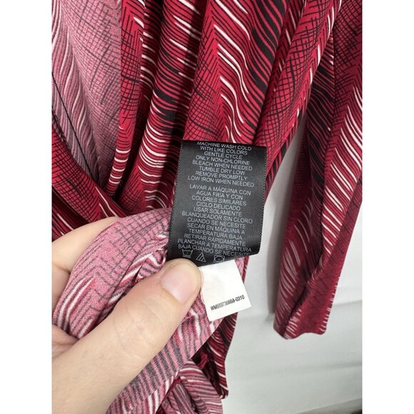 Norma Kamali Mini Dress Women Large Red Faux Wrap Mature Abstract Art To Wear - Picture 5 of 8